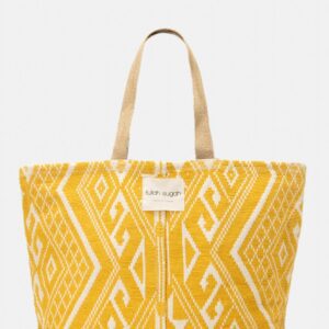 Τσάντα παραλίας με ψάθινους ιμάντες σε κίτρινο χρώμα